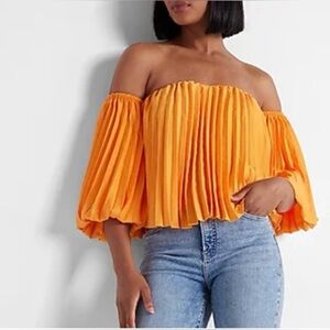 NWT Express Pleated Off the Shoulder Top in‎ Tangerine - Size XL